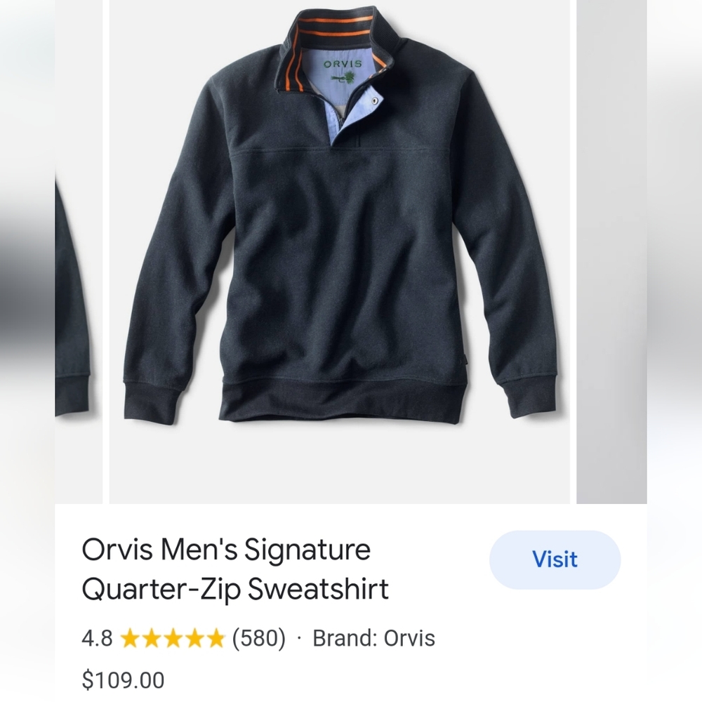 Orvis Men's Signature Quarter Zip Sweatshirt Grey Size XL - Picture 13 of 16